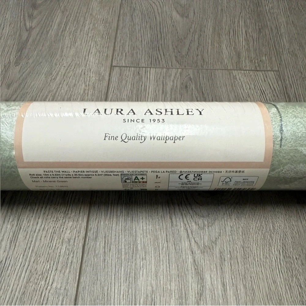 Laura Ashley Wallpaper Mari Mineral Green, 1 roll, Pattern 119840 Batch 007, New